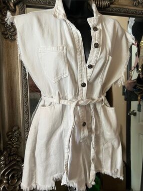 Women’s White Utility Belted Shorts Romper